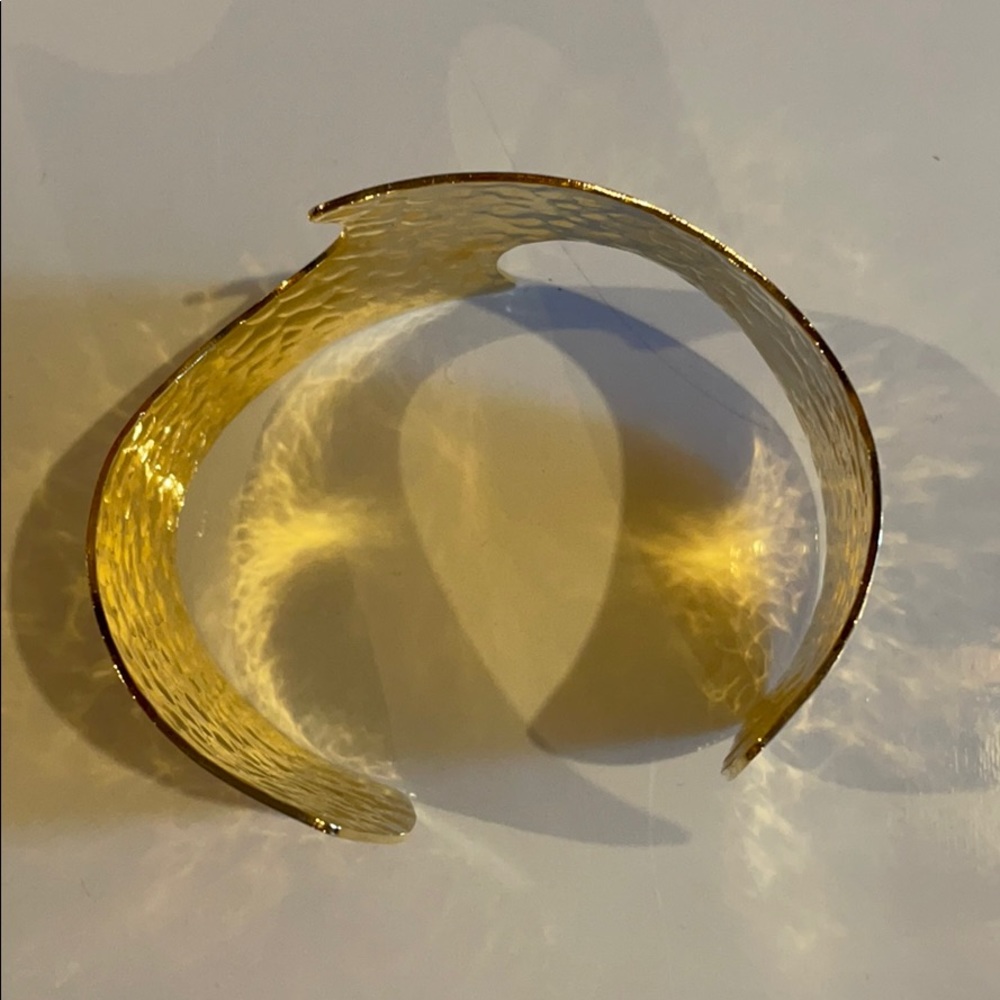 Gold Hammered Bracelet - Large Costume Cuff - Picture 4 of 7